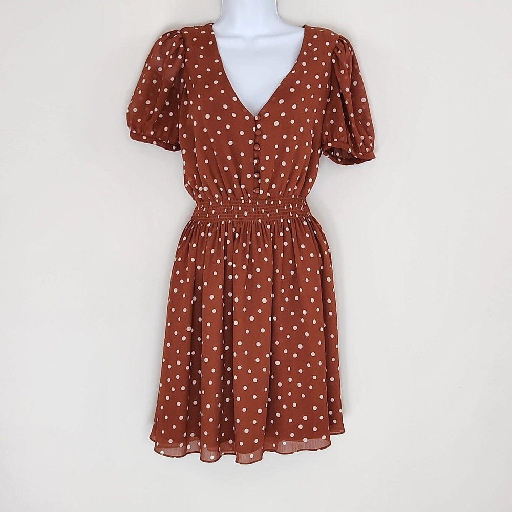 Madewell Smocked Waist Mini Dress Button-Front Short Sleeve V Neck Size XS